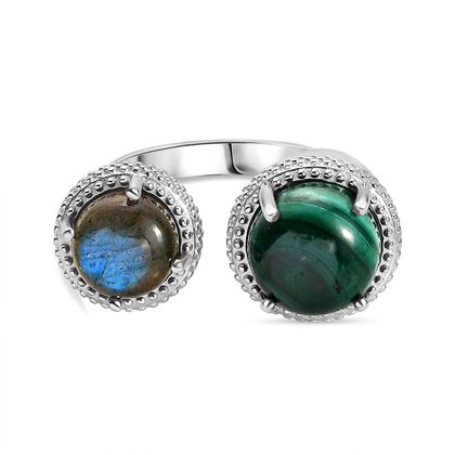 Malachit, Labradorit Spinning-Ring Messing (Gr&ouml;&szlig;e 19.00) ca. 7.94 ct