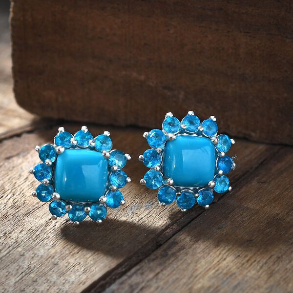 AA Sleeping Beauty T&uuml;rkis und Neon Apatit Ohrringe - 4,96 ct. image number 2