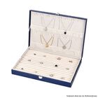 Extra-Large Premium PU Glitzerleder Ring-Koffer mit Haken und Taschen für Halsketten und Armbänder, 40 x 28 x 6 cm, blau