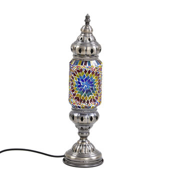 Handgefertigte orientalische Mosaik Glas Tischlampe - Zylinderform, Gr&ouml;&szlig;e 13x13x40 cm, Mehrfarbig