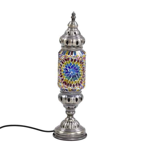 Handgefertigte orientalische Mosaik Glas Tischlampe - Zylinderform, Gr&ouml;&szlig;e 13x13x40 cm, Mehrfarbig