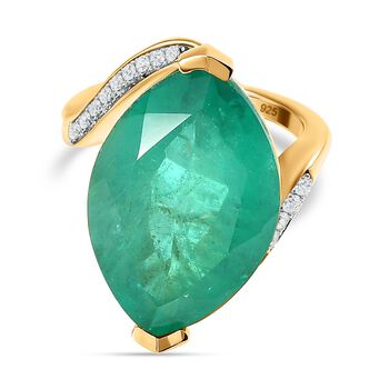 Smaragd-Triplette-Quarz, wei&szlig;er Zirkon Ring, 925 Silber Gelbgold Vermeil (Gr&ouml;&szlig;e 17.00) ca. 18.11 ct