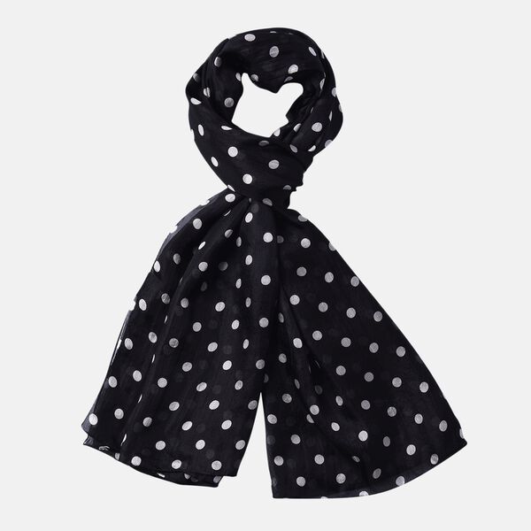 LA MAREY 100 % nat&uuml;rlicher Maulbeerseiden Schal, Tupfen Muster, Schwarz und Wei&szlig; image number 2