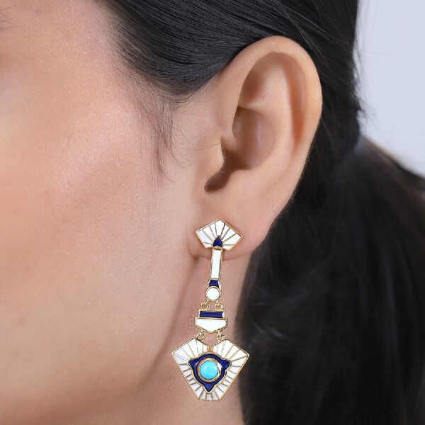 Nat&uuml;rliche Sleeping Beauty T&uuml;rkis emaillierte Solit&auml;r-Ohrh&auml;nger in Silber, 0,36 ct. image number 3