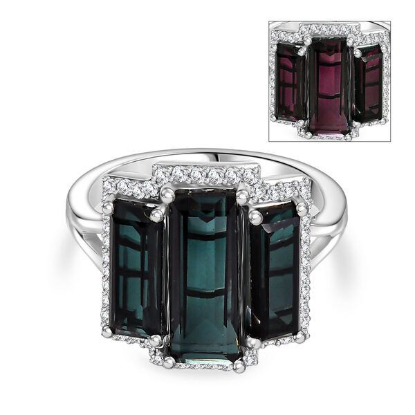 Farbwechsel Alexandrit Triplett Quarz und Zirkon Ring - 5,10 ct.