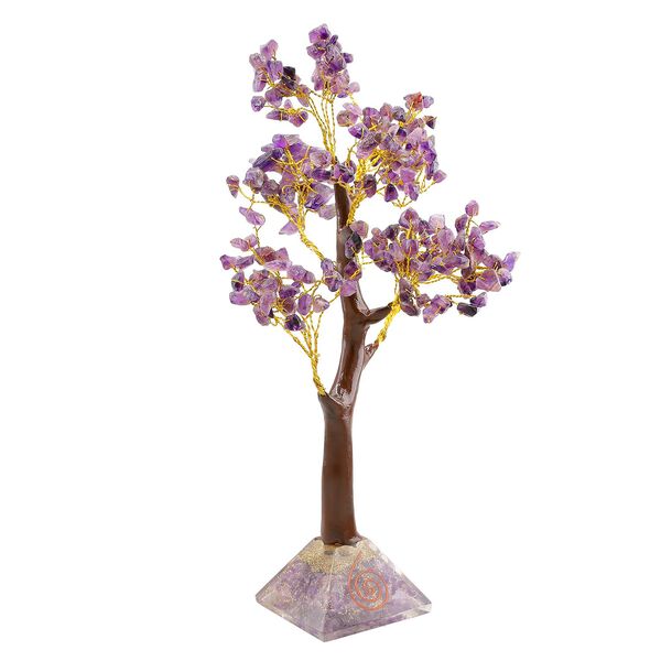 LIVMORE Edelsteinbaum mit Orgonit Basis, Amethyst, Sieben Chakren, 23cm, 230 Perlen, Lila image number 0
