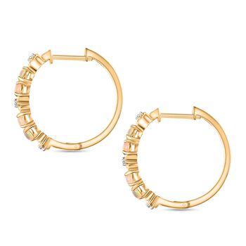 D'Joy AA Nat&uuml;rlicher, &auml;thiopischer Welo Opal, Wei&szlig;er Zirkon Ohrringe 925 Silber 750 Gelb Vergoldet ca. 1,02 ct.