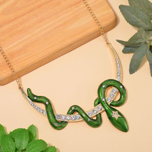 Gold emaillierte wei&szlig;e Kristall-Halskette, 50 cm image number 1