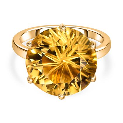 Sternlicht-Schliff - Citrin Ring, 925 Silber 750 Gelbgold Vermeil (Gr&ouml;&szlig;e 19.00) ca. 9.42 ct