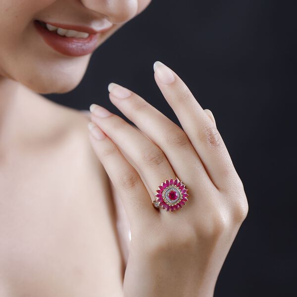 Afrikanischer Rubin (Fissure gef&uuml;llt) Ring, 925 Silber Gelbgold Vermeil, (Gr&ouml;&szlig;e 17.00) ca. 3.44 ct image number 3