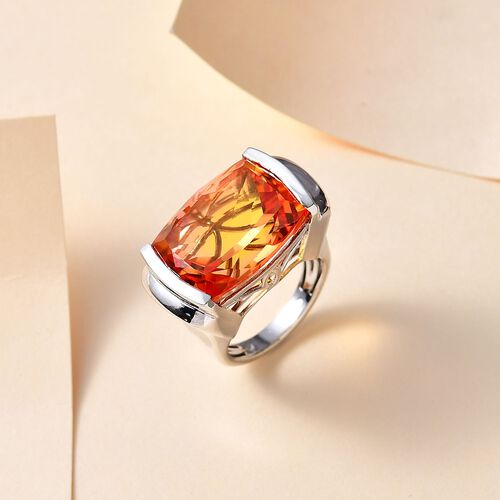 Padparadscha Quarz Triplette Ring 925 Silber rhodiniert (Größe 17.00) ca. 23,23 ct image number 1