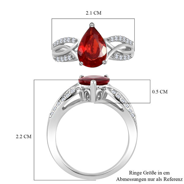 Mexikanischer Kirschfeuer-Opal und Zirkon Ring 925 Silber Platin-Überzug image number 8