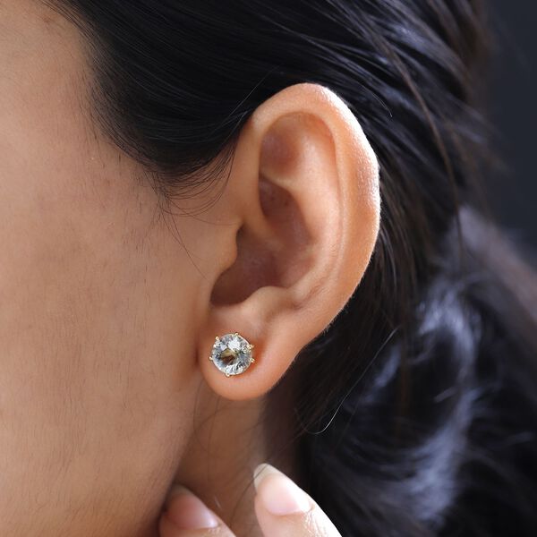 120 Facetten Prasiolith Ohrringe, 925 Silber Gelbgold Vermeil, ca. 4.12 ct image number 3