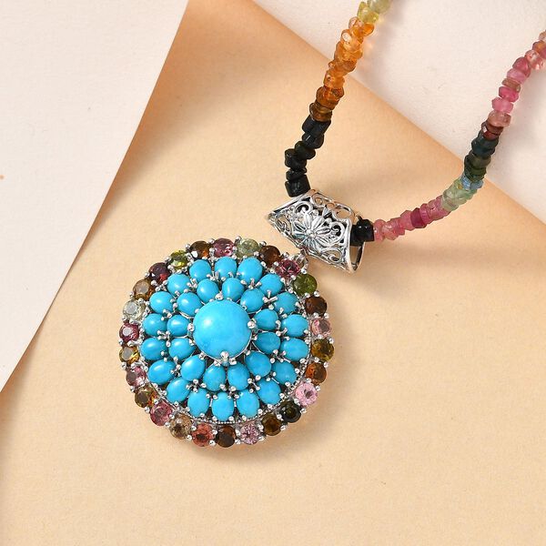 Sleeping Beauty T&uuml;rkis, Mehrfach-Turmalin Anh&auml;nger mit Kette ca. 45 cm 925 Silber platiniert ca. 55.18 ct image number 2