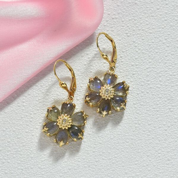 D'Joy AAA Labradorit, Wei&szlig;er Zirkon Ohrringe 925 Silber 750 Gelb Vergoldet ca. 9.15 ct image number 2