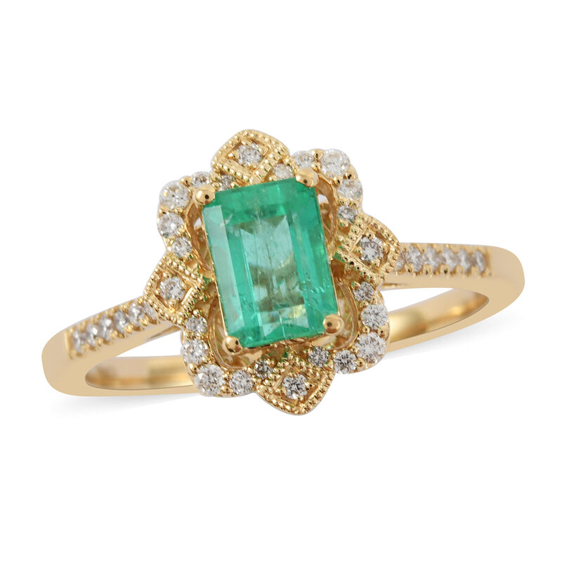 ILIANA AAA Kolumbianischer Smaragd und Diamant Halo Ring 750 Gelbgold image number 0