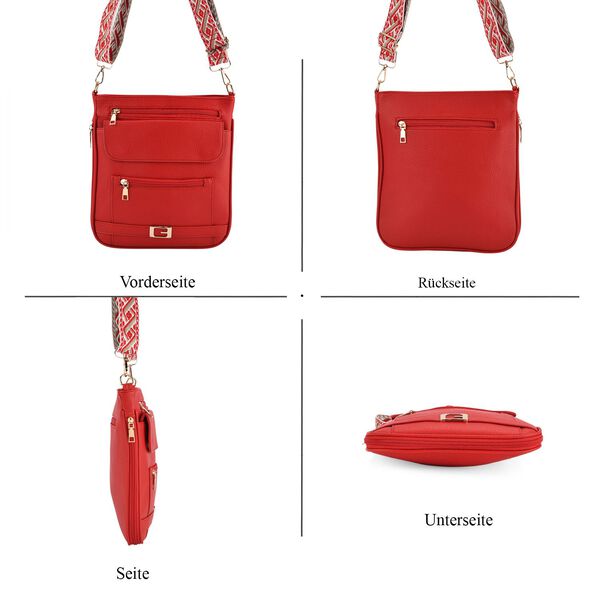Crossbody-Tasche mit gewebtem Schulterriemen und Reißverschlussfächern, 24x28 cm, Rot image number 5
