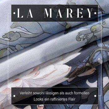 LA MAREY: Premium Selection - 100% Maulbeerenseiden-Halstuch mit Garten Druck, 35x150 cm, Blau