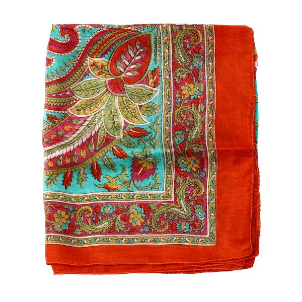 100% Satin-Seidenschal, bedruckt mit Kartenmuster, 50x160cm, Orange image number 5