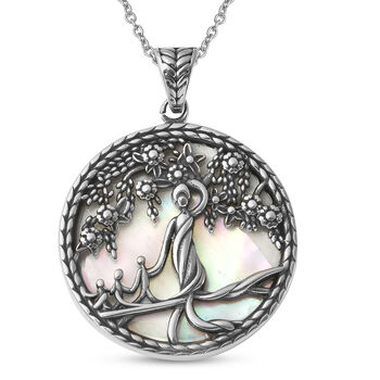 Wei&szlig;er Perlmutt-Anh&auml;nger mit Kette, 50 cm, Edelstahl ca. 12,27 ct