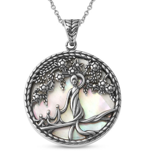 Weißer Perlmutt-Anhänger mit Kette, 50 cm, Edelstahl ca. 12,27 ct image number 0