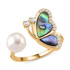 Weiße Süßwasser Perle, Weißer Zirkonia Ring Flexibles (Größe 17.00-18.00), Nickelfreies Messing gelb vergoldet