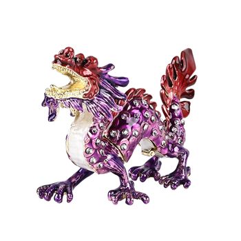 Deko-Schmuckdose aus Metall und Kristall, in Drachenform mit magnetischem Verschluss, 12x7cm, Lila-Rot