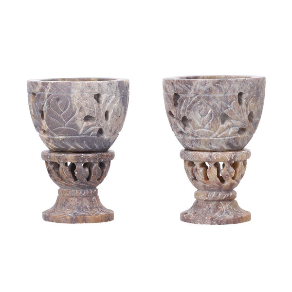 NAKKASHI handgeschnitzter Speckstein Eierbecher, Blattmuster, 2 teilig image number 3