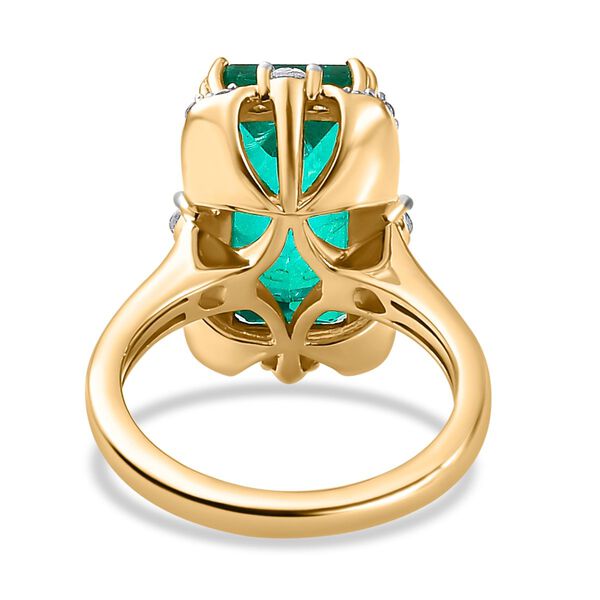 Smaragd-Quarz Triplette, Wei&szlig;er Zirkon Ring 925 Silber 750 Gelbgold Vermeil (Gr&ouml;&szlig;e 20.00) ca. 7,59 ct image number 6