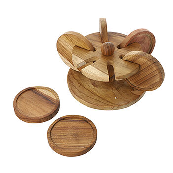 Untersetzer mit handgeschnitztem St&auml;nder aus Teakholz, Gr&ouml;&szlig;e 15,2x12,7x7,6 cm, Braun