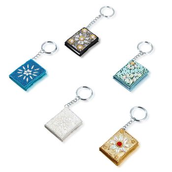 Set aus 5 Perlen-Schl&uuml;sselanh&auml;ngern, edles Blumenmotiv, mehrfarbig