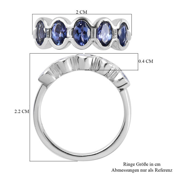 Tansanit und Zirkon 5 Stein Ring 925 Silber Platin-Überzug image number 7
