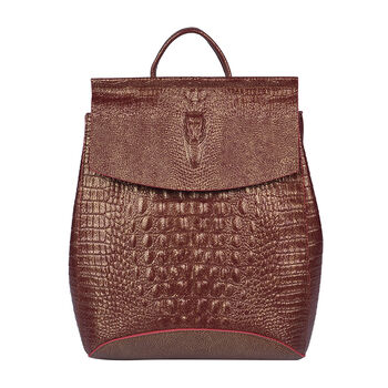 Rucksack aus 100% echtem Leder mit Kroko-Pr&auml;gung, Gr&ouml;&szlig;e 26x13x33 cm, Braun