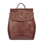 Rucksack aus 100% echtem Leder mit Kroko-Prägung, Größe 26x13x33 cm, Braun