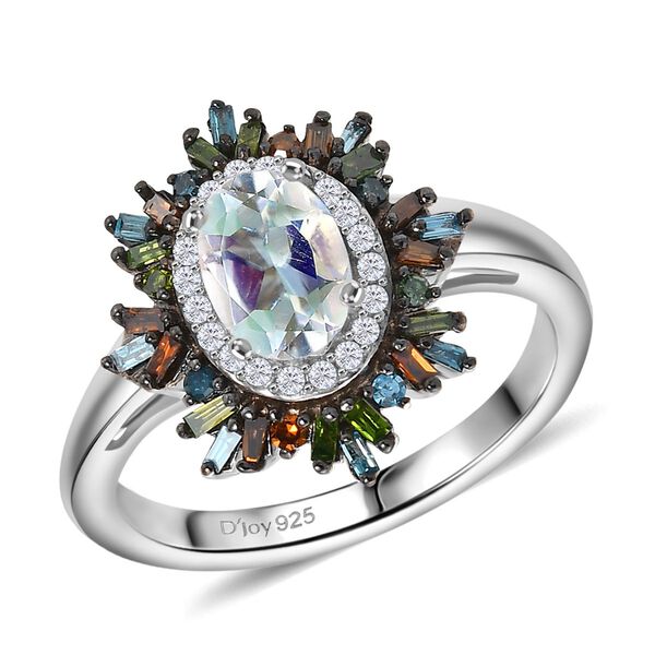 D'Joy AAA Premium Malagasy Mondstein und mehrfarbiger Diamant Ring und Anh&auml;nger mit 50cm Kette image number 3