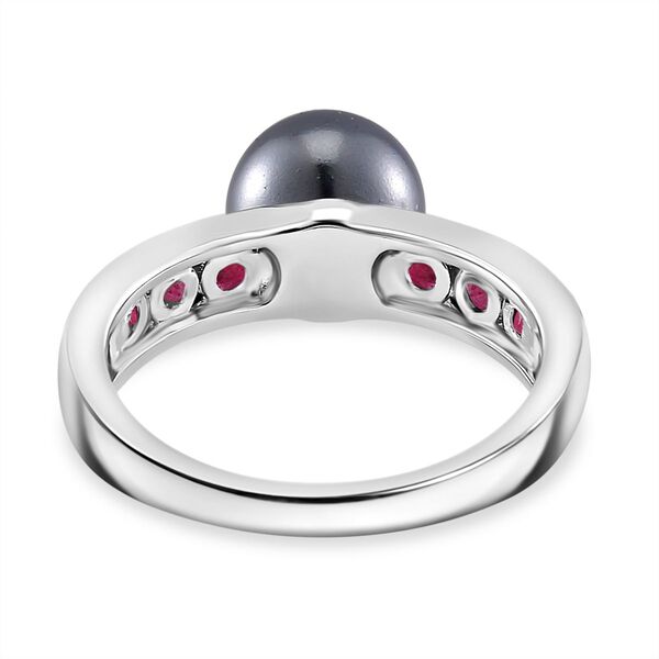 Tahiti Muschelkernperle, Afrikanischer Rubin (Fissure gef&uuml;llt) Ring 925 Silber platiniert (Gr&ouml;&szlig;e 16.00) image number 4