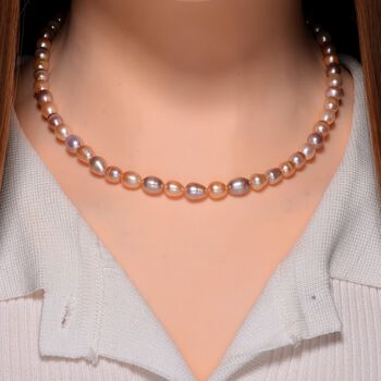 Mehrfarbige S&uuml;&szlig;wasser Perle (6-10 mm) Halskette ca. 45 cm 925 Silber vergoldet