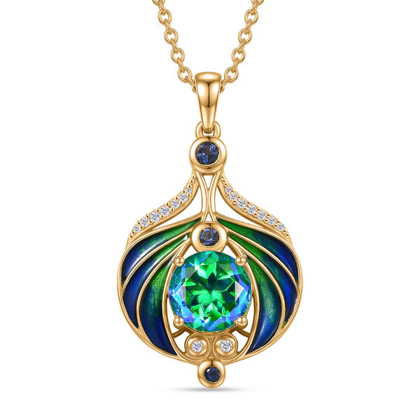 EVER TRUE Pfau Quarz Triplette, Iolit Schmuckset ca. 50 cm ca. 3,47 ct.