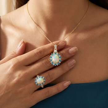 AA &auml;thiopischer Welo Opal Neon Apatit und Moissanit Ring und Anh&auml;nger mit 50cm Kette