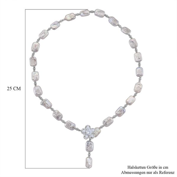 Wei&szlig;e Keshi Perle, Wei&szlig;er Zirkonia Halskette Flexibles (ca. 45-50 cm) Nickelfreies Messing image number 6