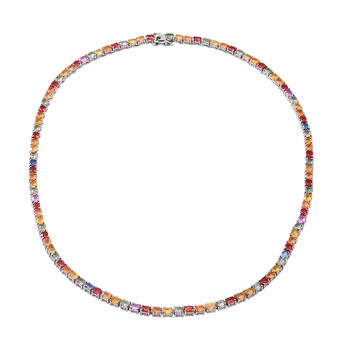 Mehrfarbige Saphir-Halskette, ca. 45 cm, 925 Silber platiniert ca. 24.15 ct