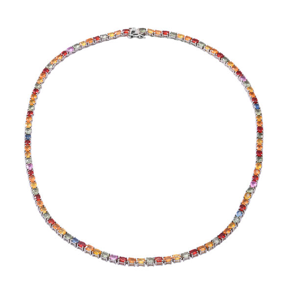 Mehrfarbige Saphir-Halskette, 45 cm, 925 Silber platiniert, 24,15 ct.