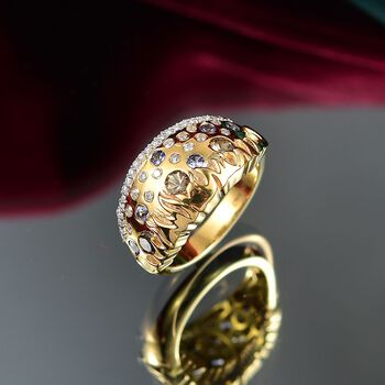 D'Joy nat&uuml;rlicher goldener Tansanit, Tansanit und Moissanit Ring - 0,98 ct.