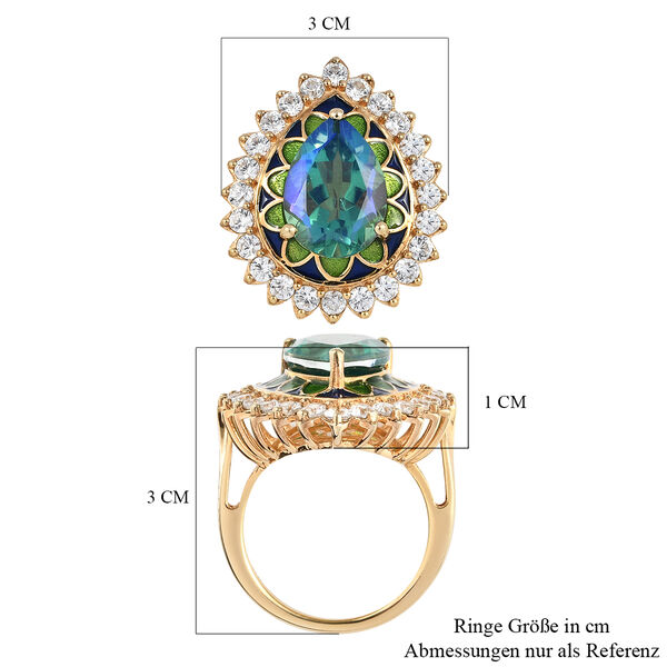 Pfau Triplett Quarz und Zirkon Ring 925 Silber Gelbgold Vermeil  ca. 7,72 ct image number 7
