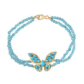 D’joy Sleeping Beauty Türkis, Apatit Armband ca. 20 cm 925 Silber 750 Gelb Vergoldet ca. 35,16 ct.