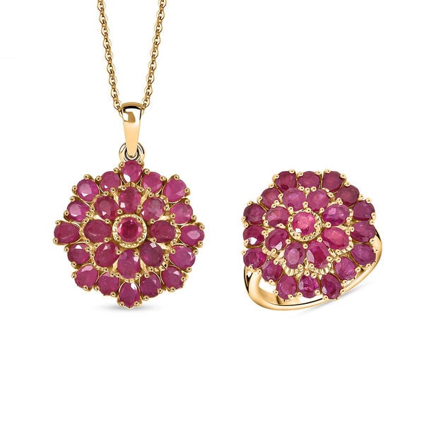 D'Joy Afrikanischer Rubin Ring und Anhänger mit 50cm Kette image number 0