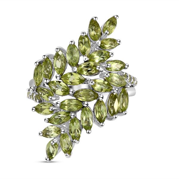 Nat&uuml;rlicher Peridot-Ring, 925 Silber platiniert  ca. 4,60 ct