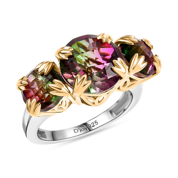 Lotus Trilogy - D joy Wassermelonen Quarz Triplette Ring, 925 Silber platiniert und vergoldet (Gr&ouml;&szlig;e 16.00) ca. 6,96 ct image number 4