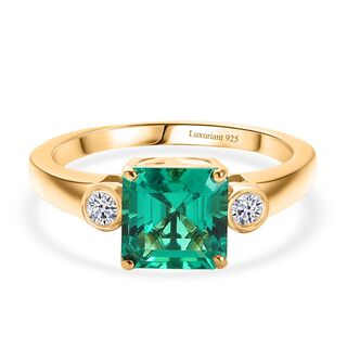 Luxuriant - AAA Lab Grown Kolumbianischer Smaragd, Lab Grown Diamant Ring 925 Silber 750 Gelbgold Vermeil (Größe 18.00) ca. 1.59 ct