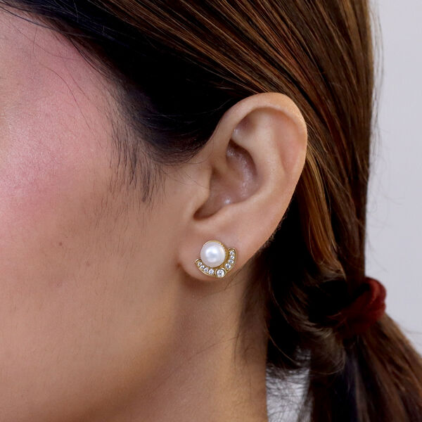 EVER TRUE S&uuml;&szlig;wasser Perle (7-7.5 mm), Wei&szlig;er Zirkon Ohrringe Nickelfreies Messing image number 2